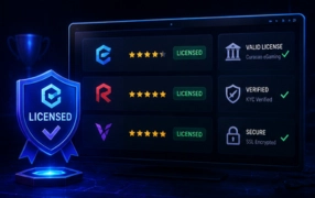 A digital screen verifying platform security, valid gaming licenses, and KYC status.